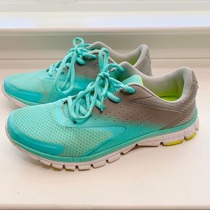 Teal and gray sneakers